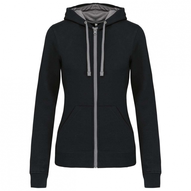 LADIES’ CONTRAST HOODED FULL ZIP SWEATSHIRT