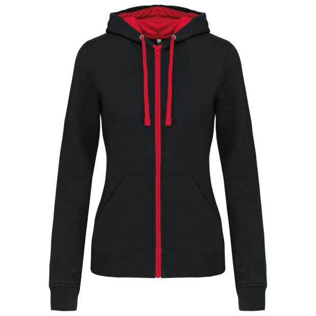 LADIES’ CONTRAST HOODED FULL ZIP SWEATSHIRT