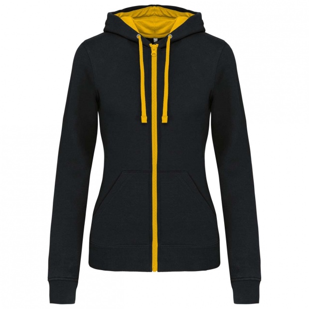 LADIES’ CONTRAST HOODED FULL ZIP SWEATSHIRT