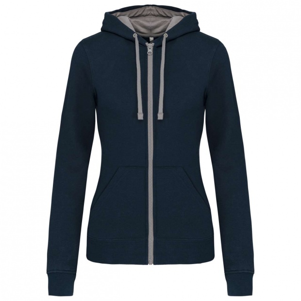 LADIES’ CONTRAST HOODED FULL ZIP SWEATSHIRT