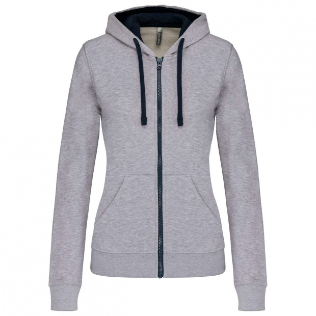 LADIES’ CONTRAST HOODED FULL ZIP SWEATSHIRT
