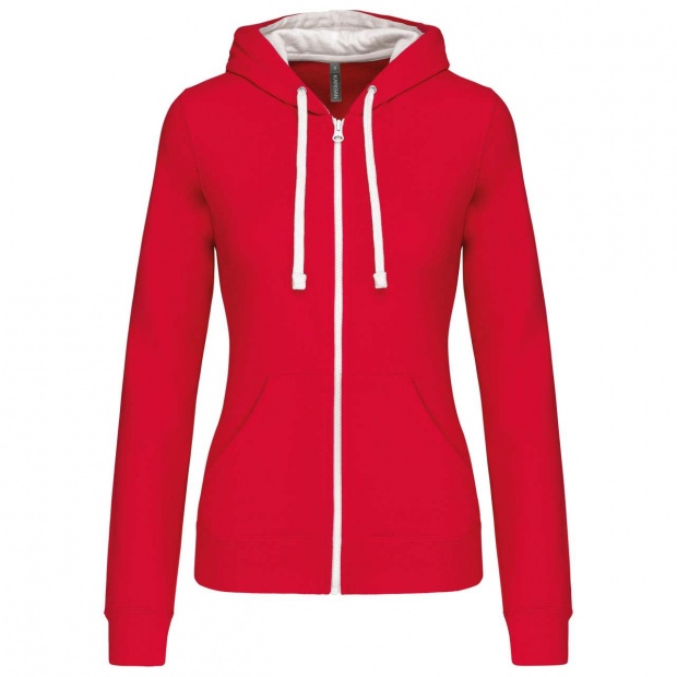 LADIES’ CONTRAST HOODED FULL ZIP SWEATSHIRT