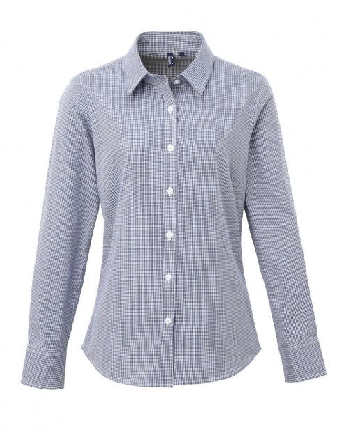 WOMEN'S LONG SLEEVE GINGHAM MICROCHECK SHIRT