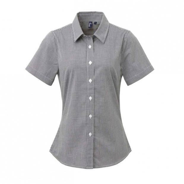 WOMEN'S SHORT SLEEVE GINGHAM MICROCHECK SHIRT