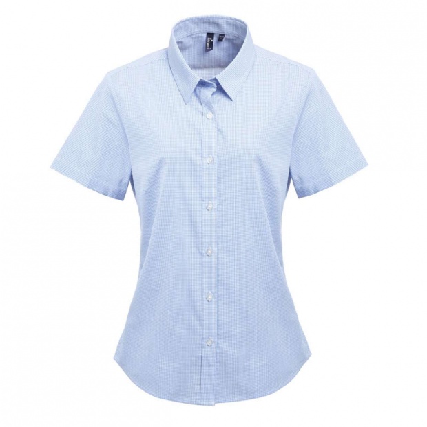WOMEN'S SHORT SLEEVE GINGHAM MICROCHECK SHIRT