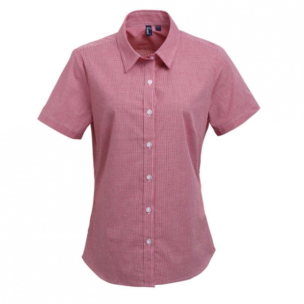 WOMEN'S SHORT SLEEVE GINGHAM MICROCHECK SHIRT