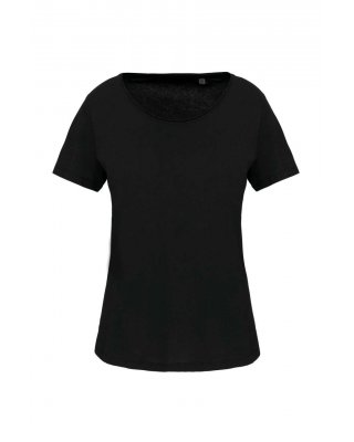 LADIES' SHORT-SLEEVED ORGANIC T-SHIRT WITH RAW EDGE NECKLINE